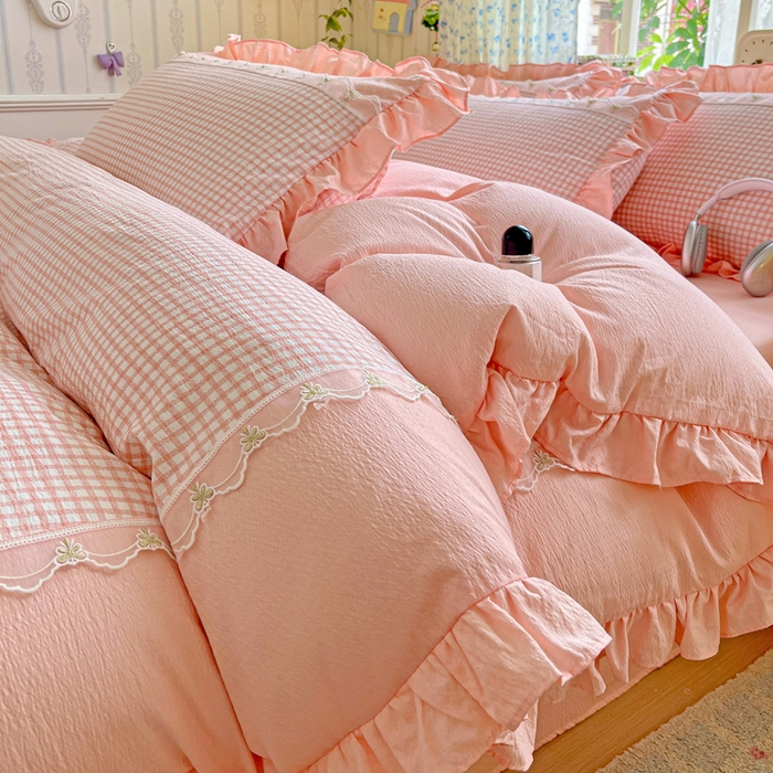 91家纺网 家纺一手货源 找家纺 娜娜 2025新款云感双层纱四件套 蓝蝶波雨