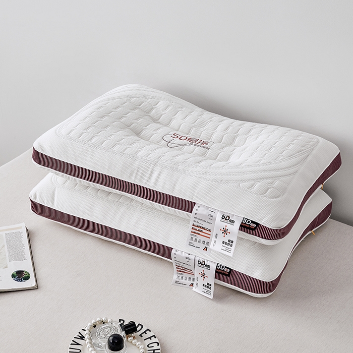 91家纺网 家纺一手货源 找家纺 蝶飞舞 2025新款5D悬浮酒店护颈助眠枕头枕芯高档按摩枕 酒红边 48*74cm