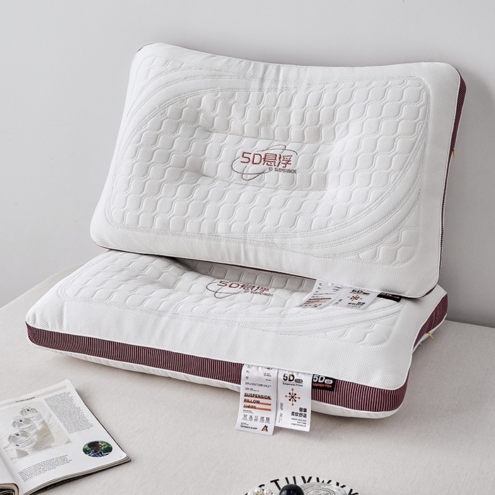 91家纺网 家纺一手货源 找家纺 蝶飞舞 2025新款5D悬浮酒店护颈助眠枕头枕芯高档按摩枕 酒红边 48*74cm