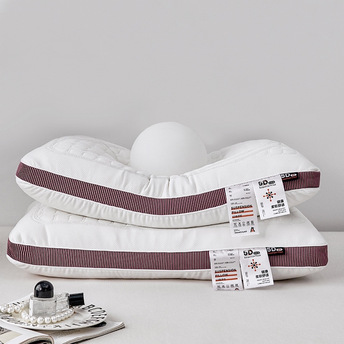 91家纺网 家纺一手货源 找家纺 蝶飞舞 2025新款5D悬浮酒店护颈助眠枕头枕芯高档按摩枕 酒红边 48*74cm