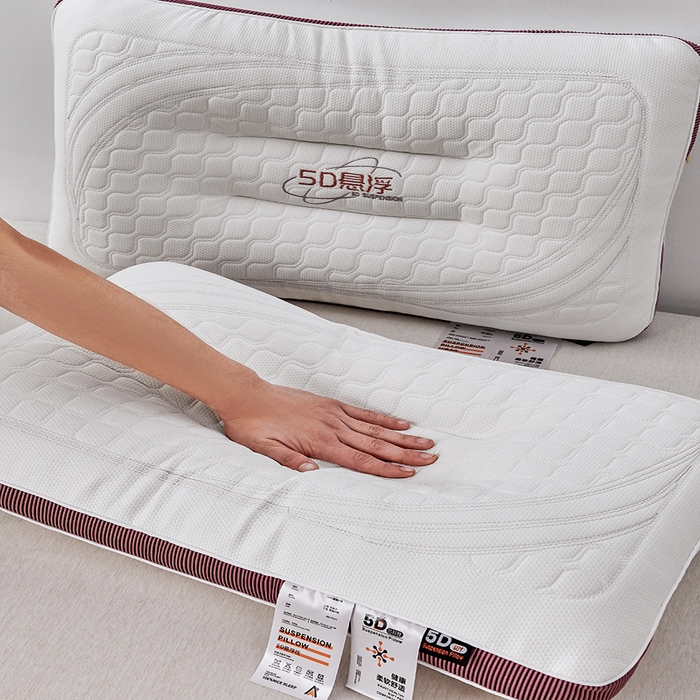 91家纺网 家纺一手货源 找家纺 蝶飞舞 2025新款5D悬浮酒店护颈助眠枕头枕芯高档按摩枕 酒红边 48*74cm