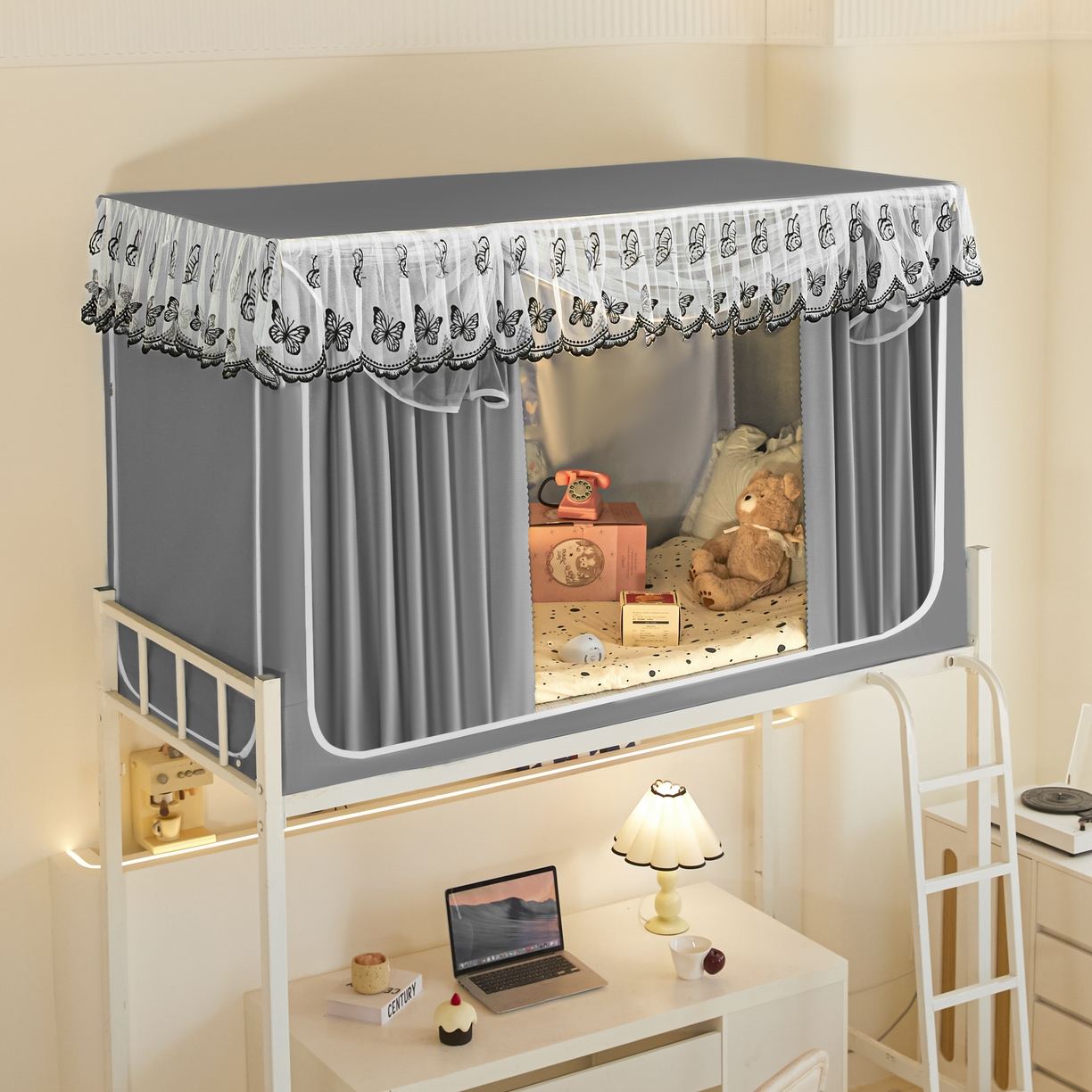 91家纺网 家纺一手货源 找家纺 爱上家居 2025新款学生蚊帐花边款 灰色