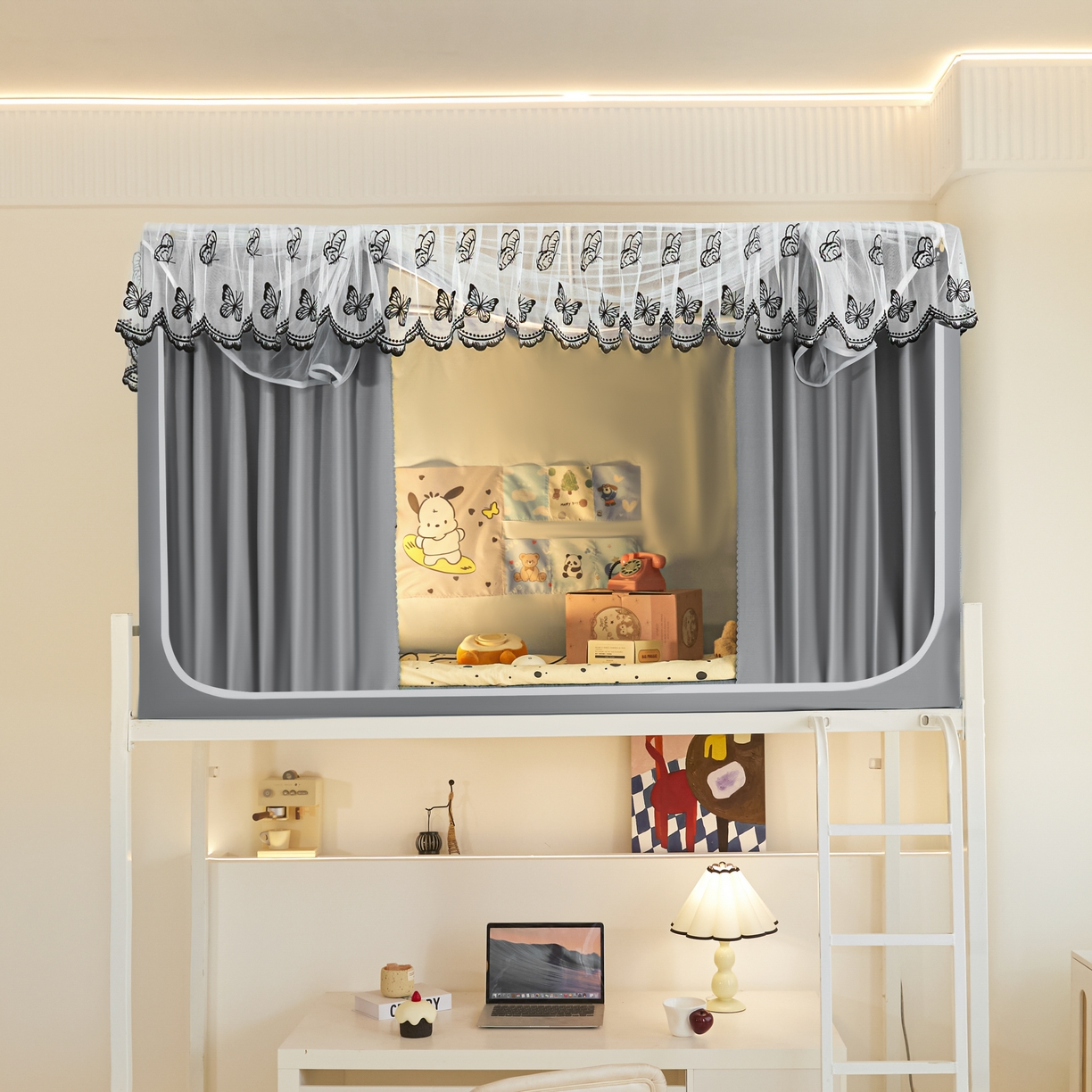 91家纺网 家纺一手货源 找家纺 爱上家居 2025新款学生蚊帐花边款 灰色