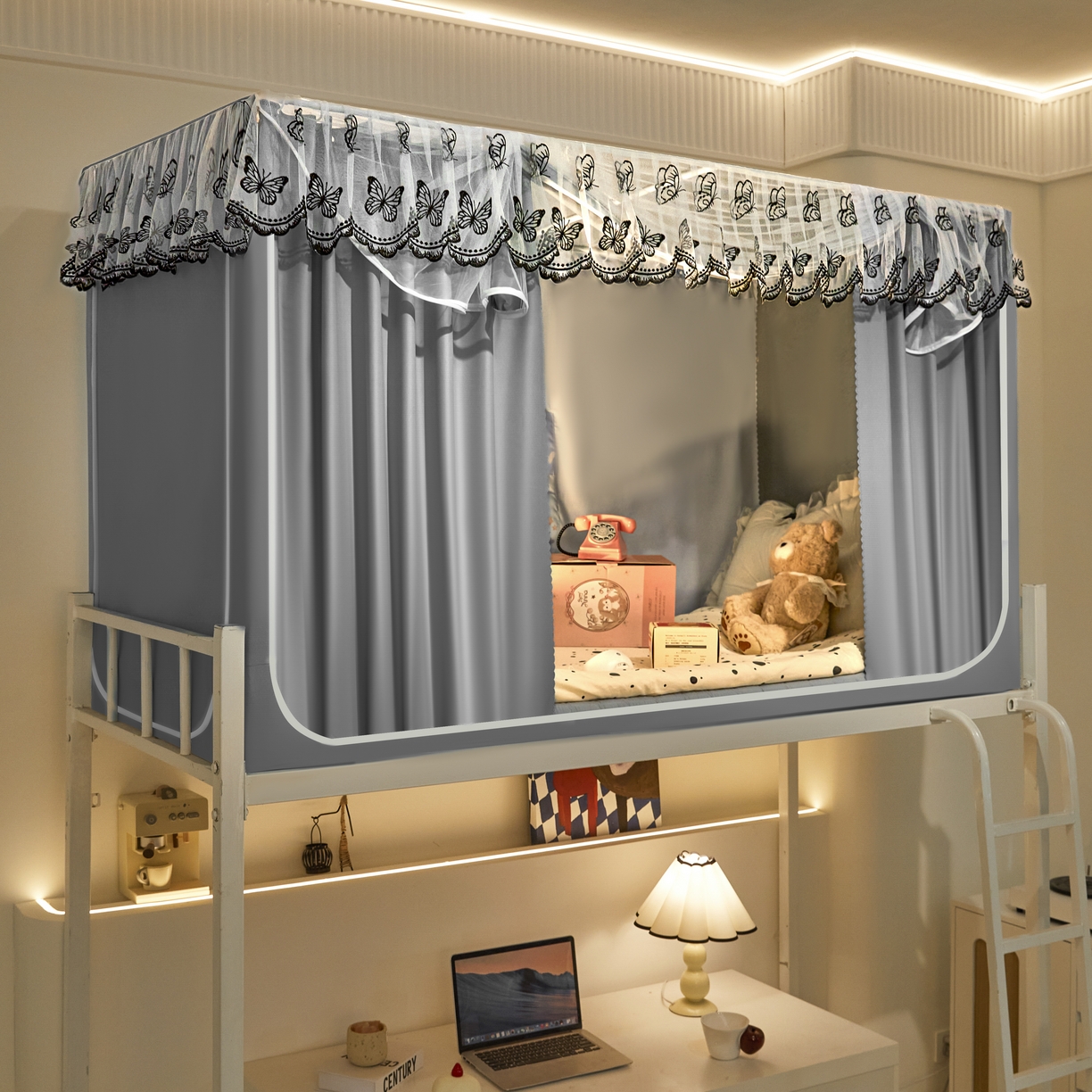 91家纺网 家纺一手货源 找家纺 爱上家居 2025新款学生蚊帐花边款 灰色