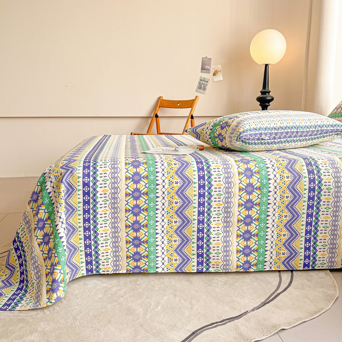 91家纺网 家纺一手货源 找家纺 金泰莱2025新款工艺款老粗布床单(量大从优) 米蓝条