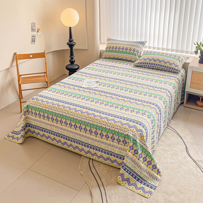 91家纺网 家纺一手货源 找家纺 金泰莱2025新款工艺款老粗布床单(量大从优) 米蓝条