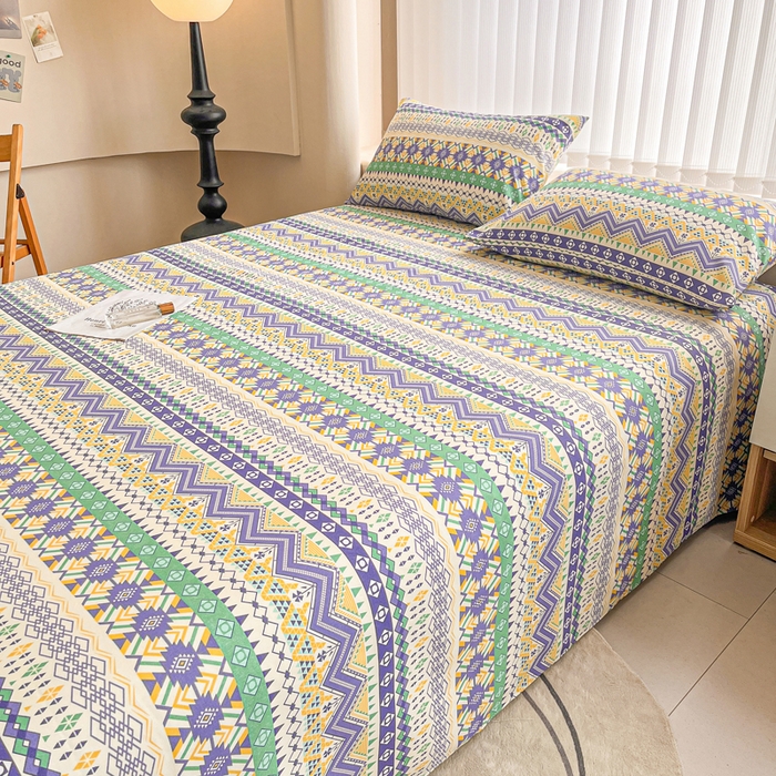 91家纺网 家纺一手货源 找家纺 金泰莱2025新款工艺款老粗布床单(量大从优) 米蓝条