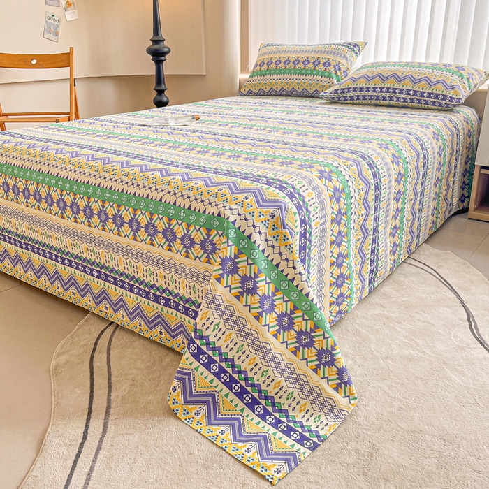 91家纺网 家纺一手货源 找家纺 金泰莱2025新款工艺款老粗布床单(量大从优) 米蓝条