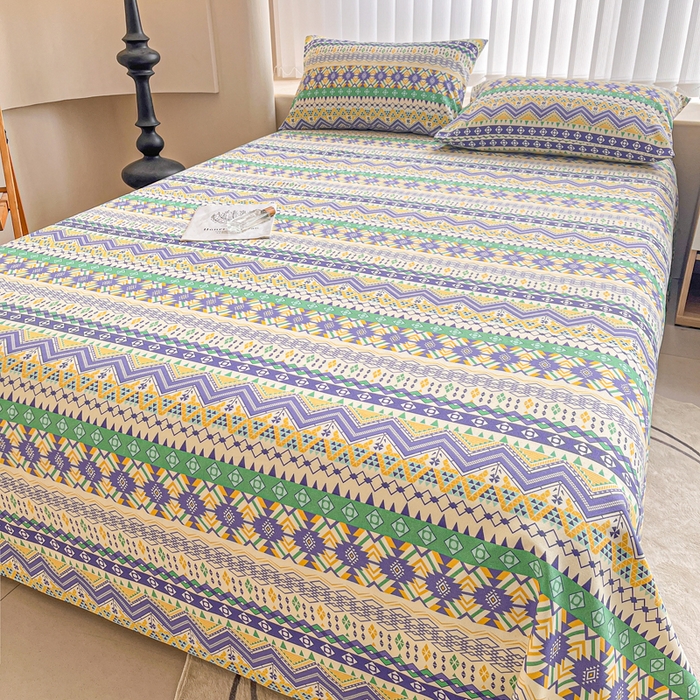 91家纺网 家纺一手货源 找家纺 金泰莱2025新款工艺款老粗布床单(量大从优) 米蓝条