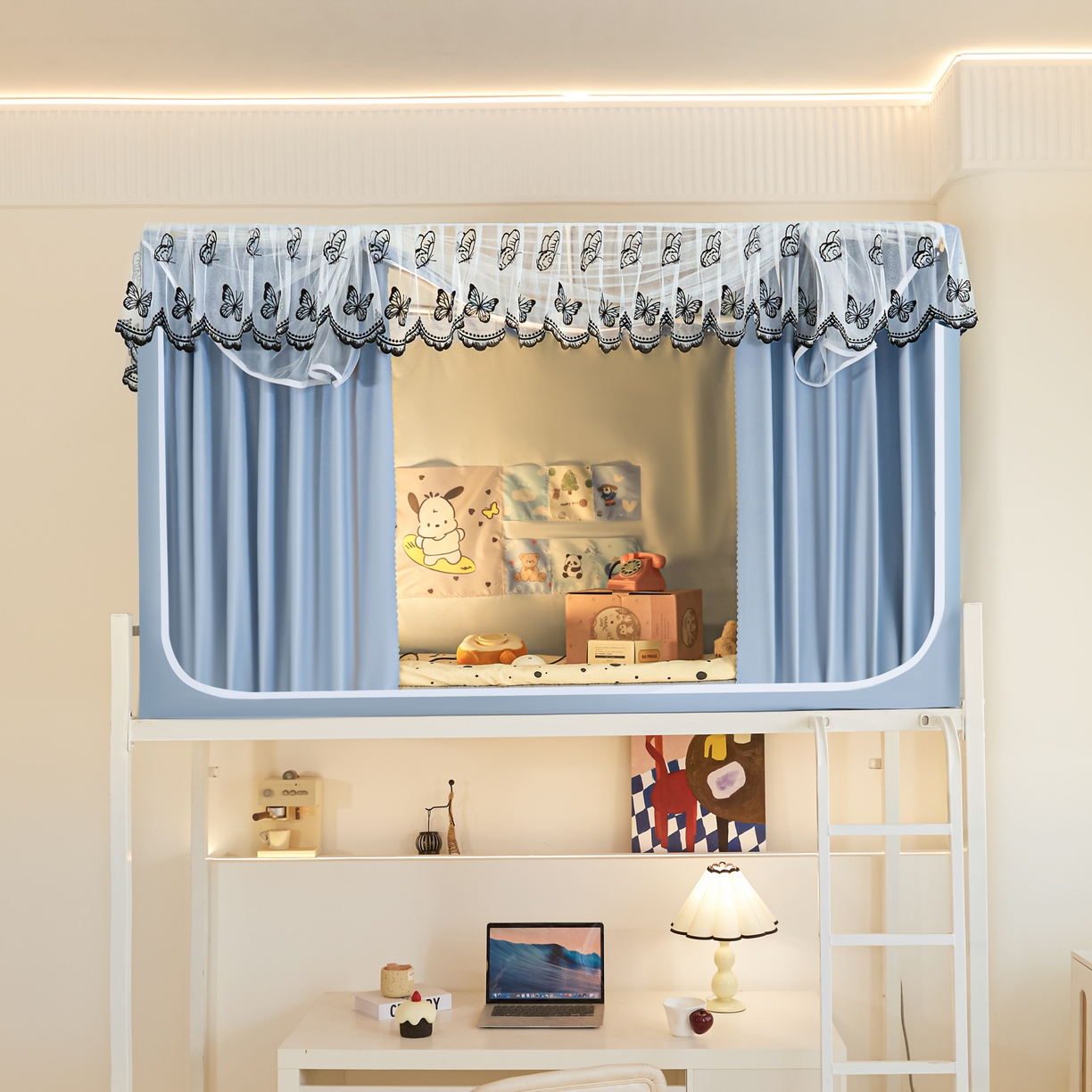 91家纺网 家纺一手货源 找家纺 爱上家居 2025新款学生蚊帐花边款 蓝色