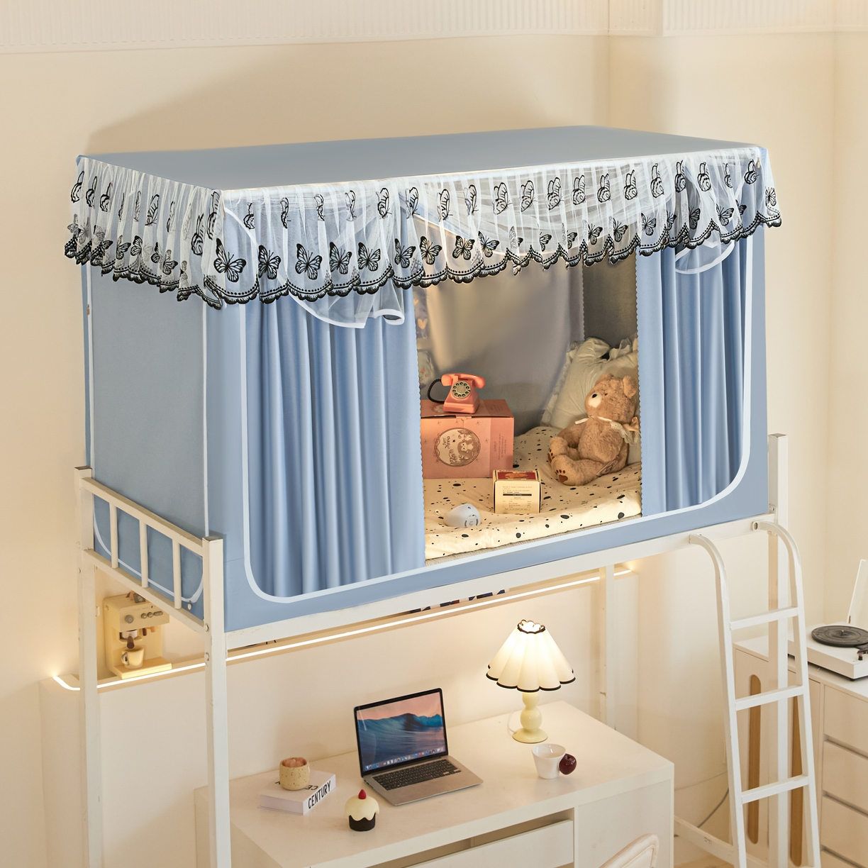 91家纺网 家纺一手货源 找家纺 爱上家居 2025新款学生蚊帐花边款 蓝色