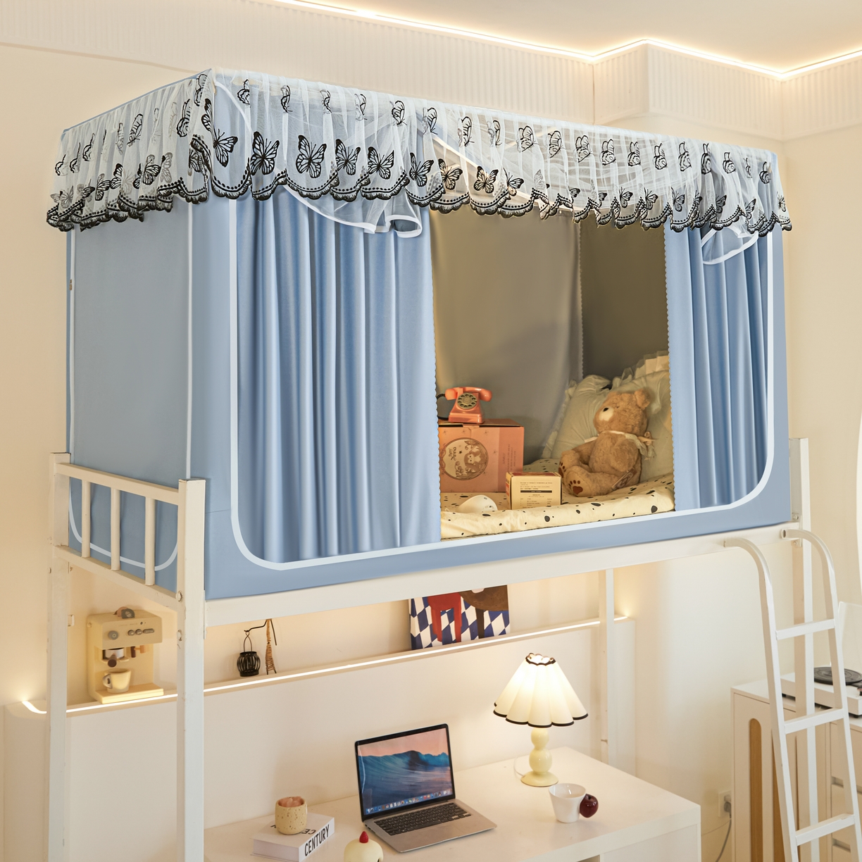 91家纺网 家纺一手货源 找家纺 爱上家居 2025新款学生蚊帐花边款 蓝色