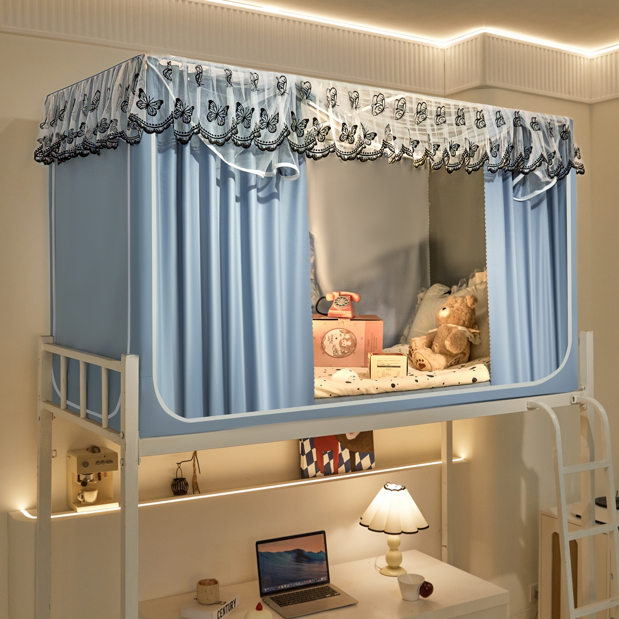 91家纺网 家纺一手货源 找家纺 爱上家居 2025新款学生蚊帐花边款 蓝色