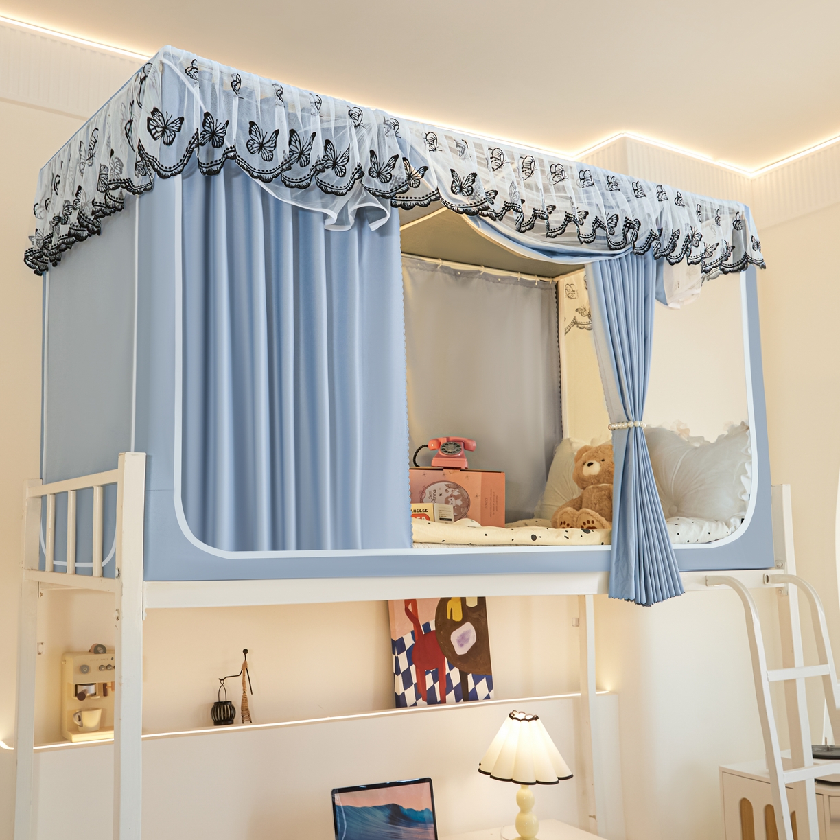 91家纺网 家纺一手货源 找家纺 爱上家居 2025新款学生蚊帐花边款 蓝色