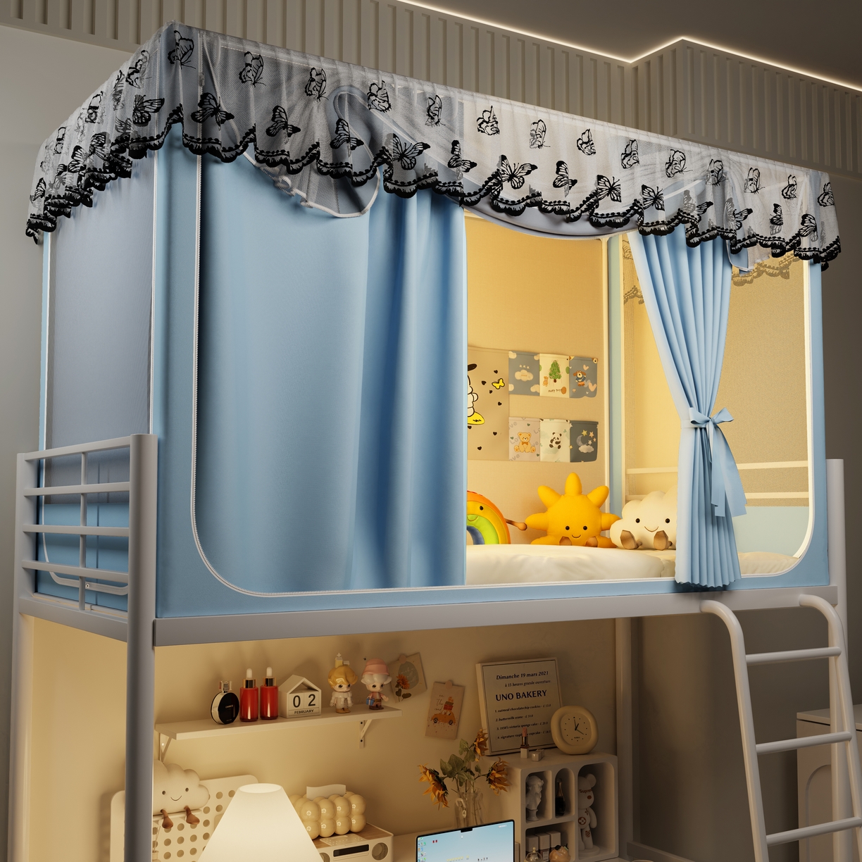 爱上家居 2025新款学生蚊帐花边款 蓝色