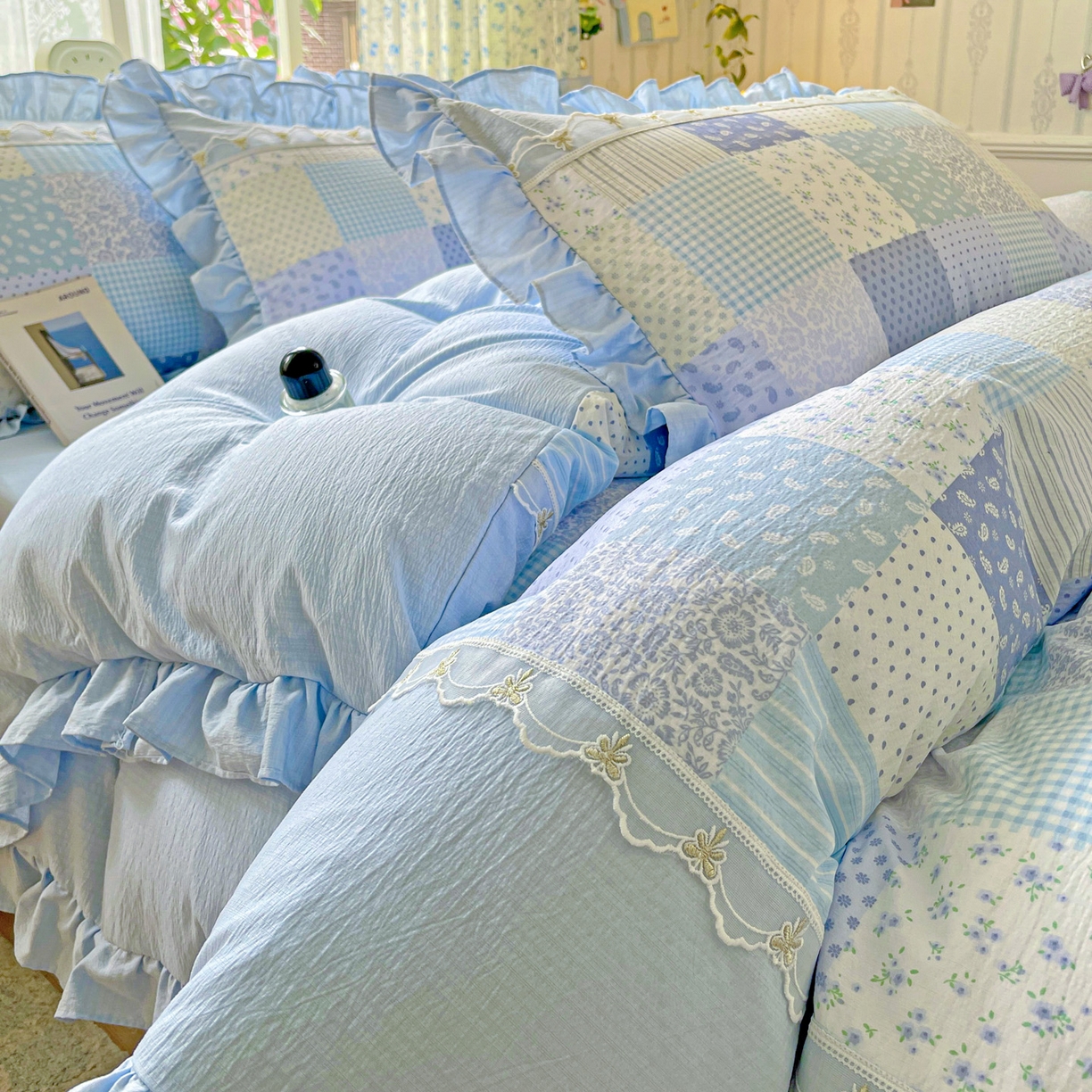 91家纺网 家纺一手货源 找家纺 娜娜 2025新款云感双层纱四件套 格蓝絮语