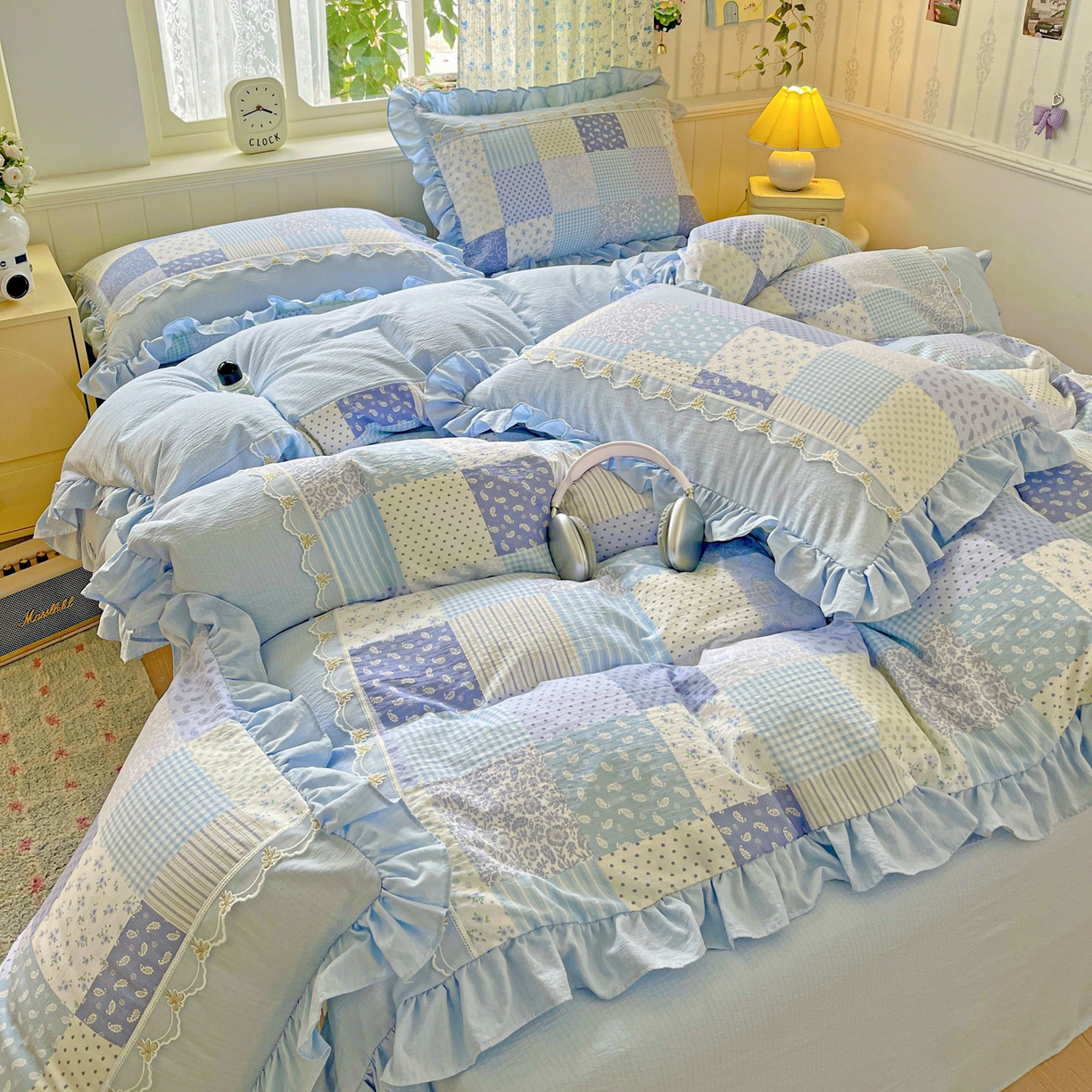 91家纺网 家纺一手货源 找家纺 娜娜 2025新款云感双层纱四件套 格蓝絮语