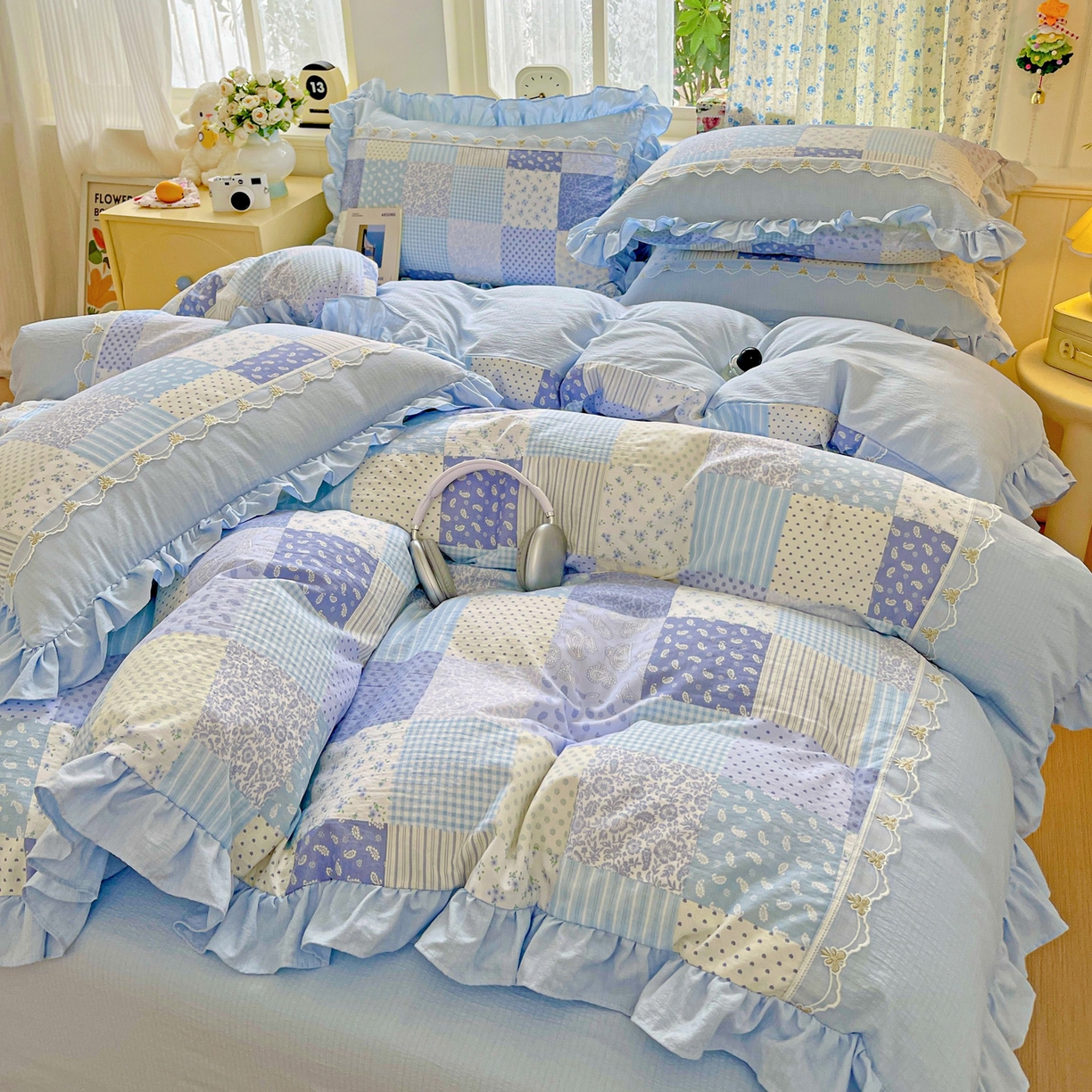 91家纺网 家纺一手货源 找家纺 娜娜 2025新款云感双层纱四件套 格蓝絮语