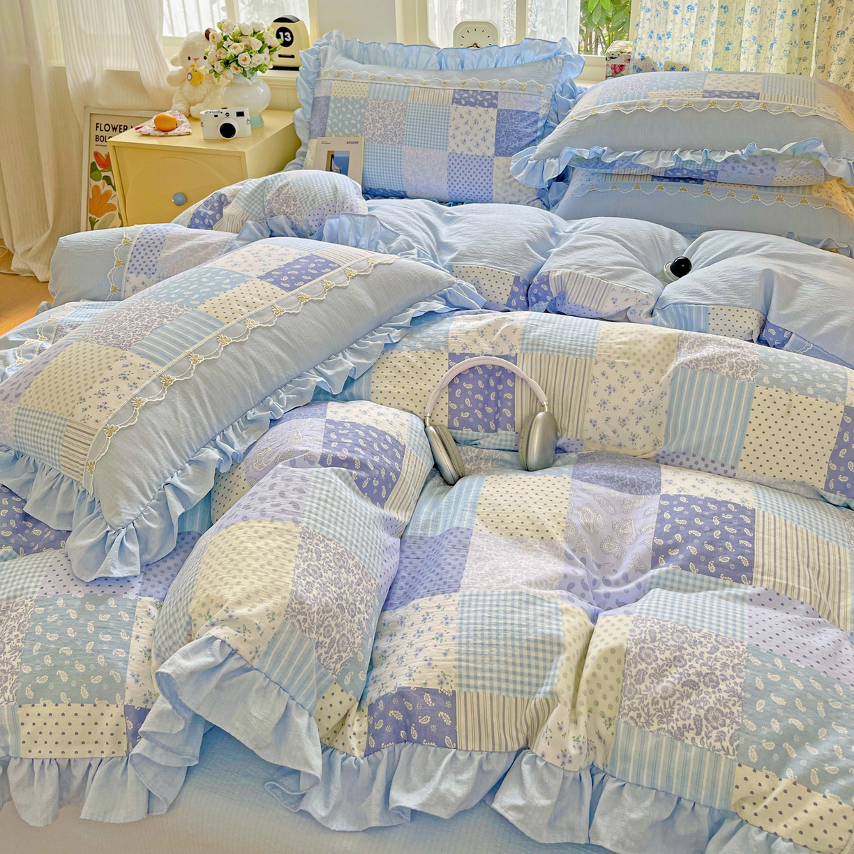 91家纺网 家纺一手货源 找家纺 娜娜 2025新款云感双层纱四件套 格蓝絮语