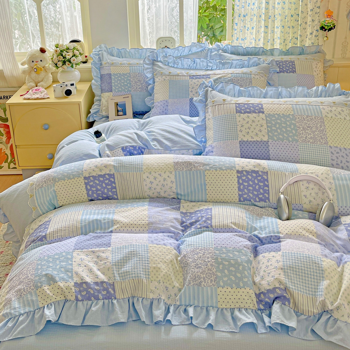 91家纺网 家纺一手货源 找家纺 娜娜 2025新款云感双层纱四件套 格蓝絮语