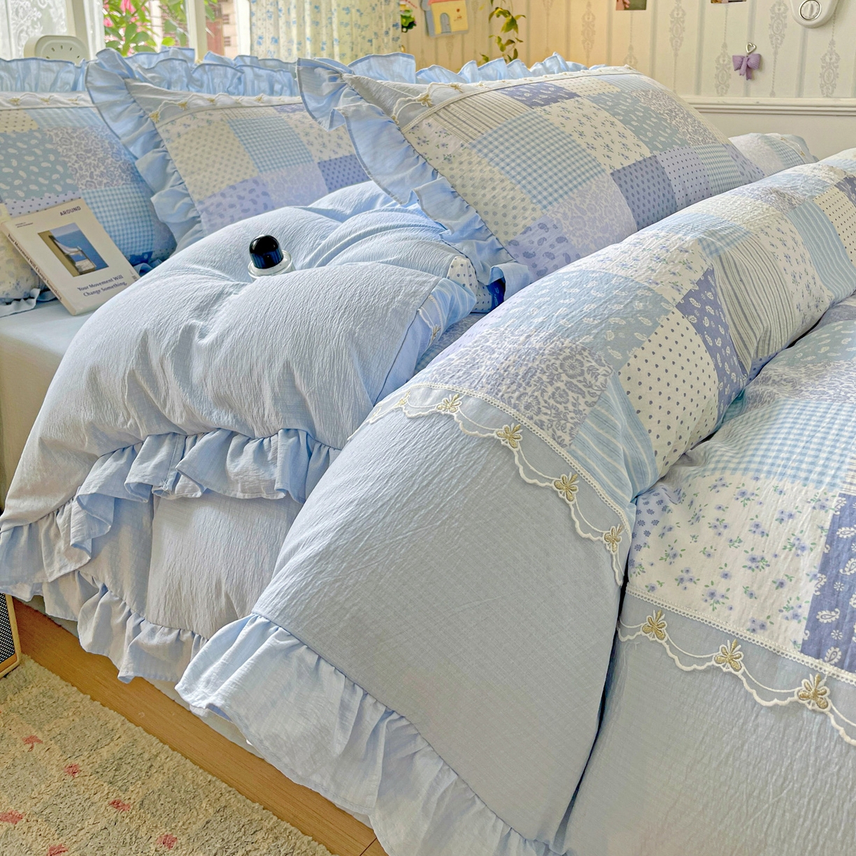 91家纺网 家纺一手货源 找家纺 娜娜 2025新款云感双层纱四件套 格蓝絮语