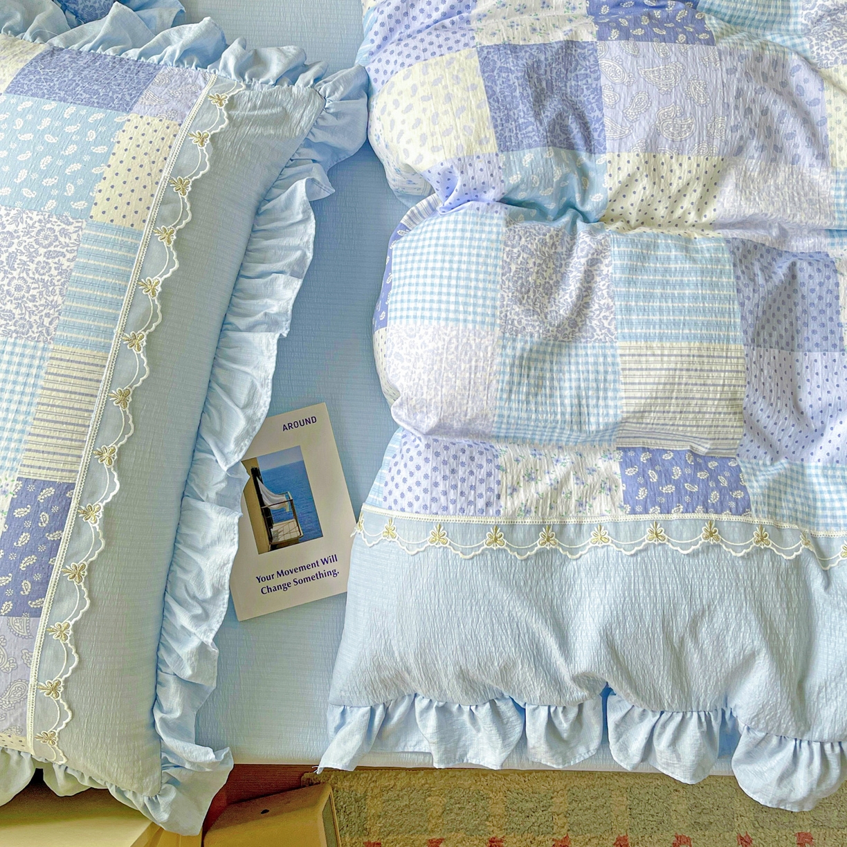 91家纺网 家纺一手货源 找家纺 娜娜 2025新款云感双层纱四件套 格蓝絮语