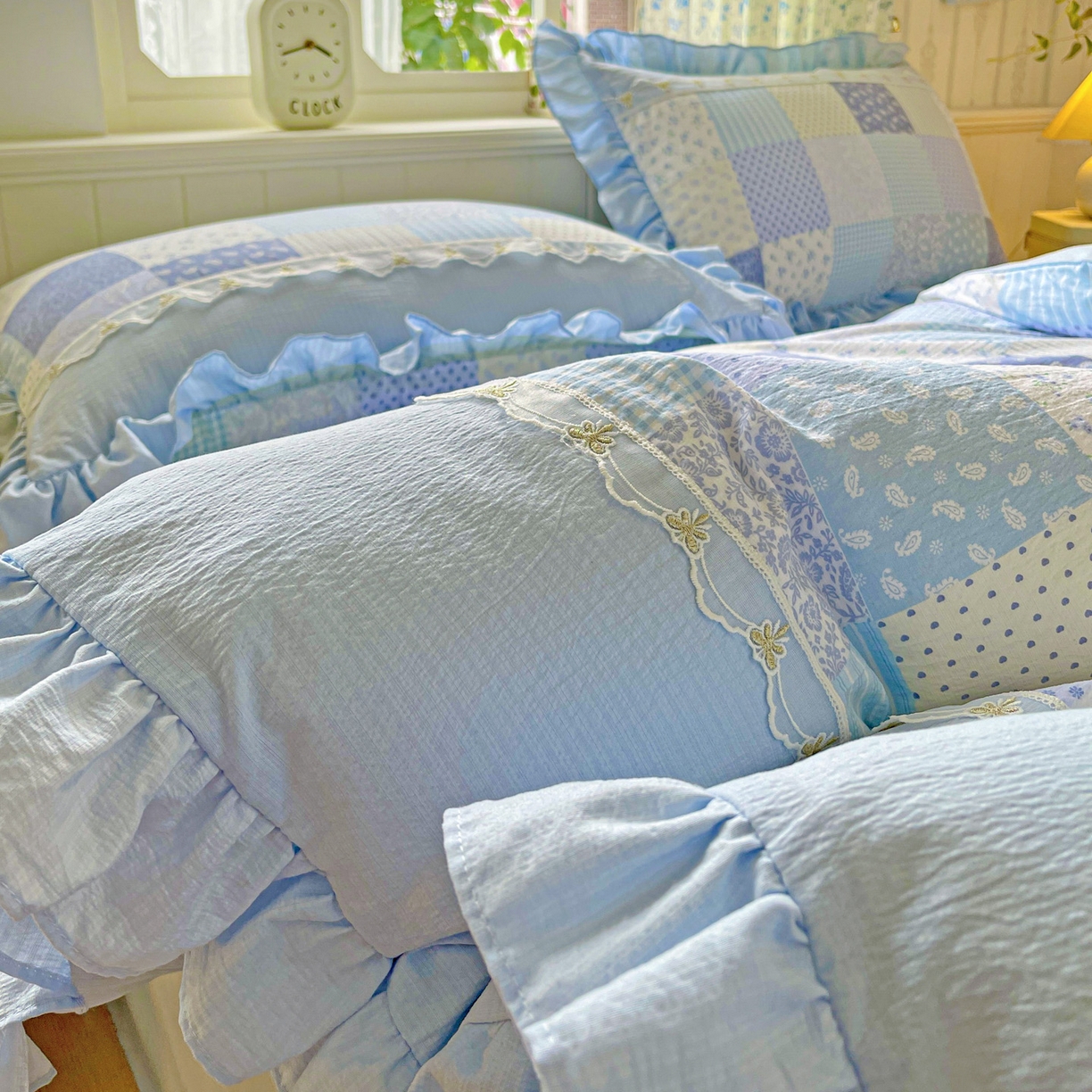 91家纺网 家纺一手货源 找家纺 娜娜 2025新款云感双层纱四件套 格蓝絮语