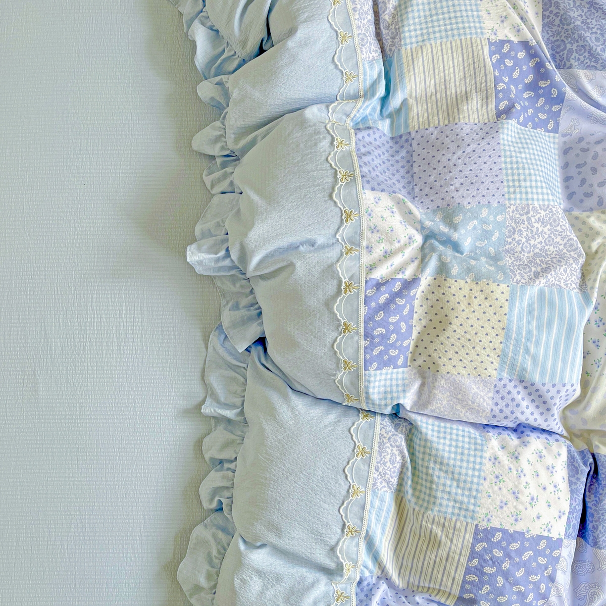 91家纺网 家纺一手货源 找家纺 娜娜 2025新款云感双层纱四件套 格蓝絮语