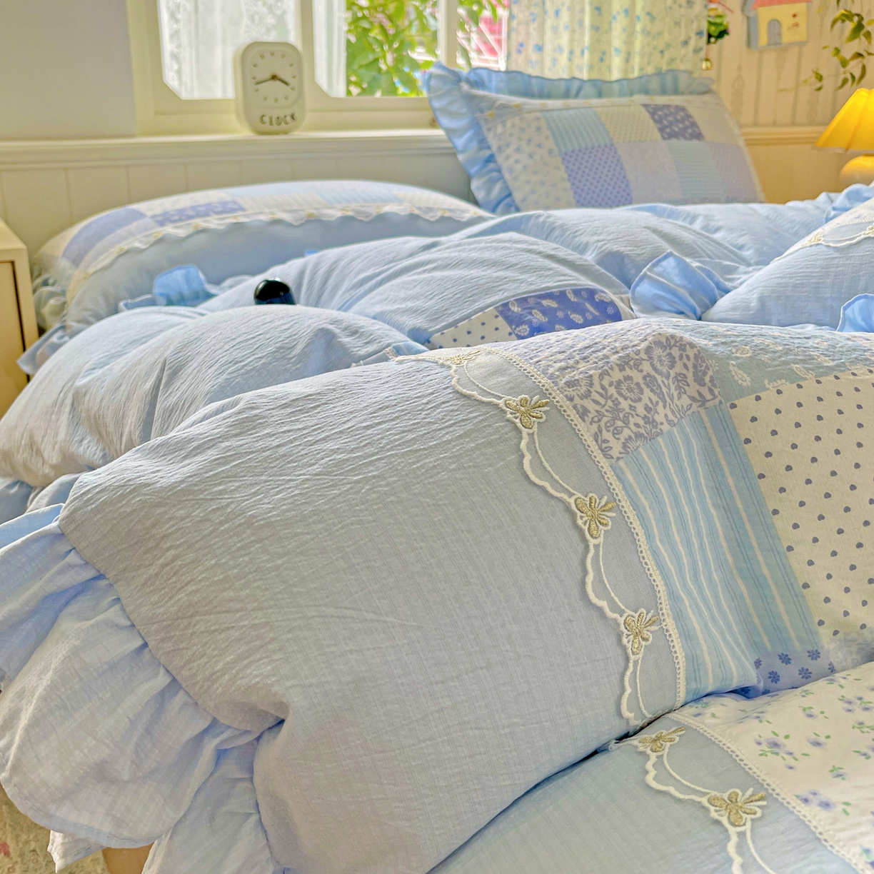 91家纺网 家纺一手货源 找家纺 娜娜 2025新款云感双层纱四件套 格蓝絮语