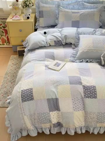 91家纺网 家纺一手货源 找家纺 娜娜 2025新款云感双层纱四件套 格蓝絮语