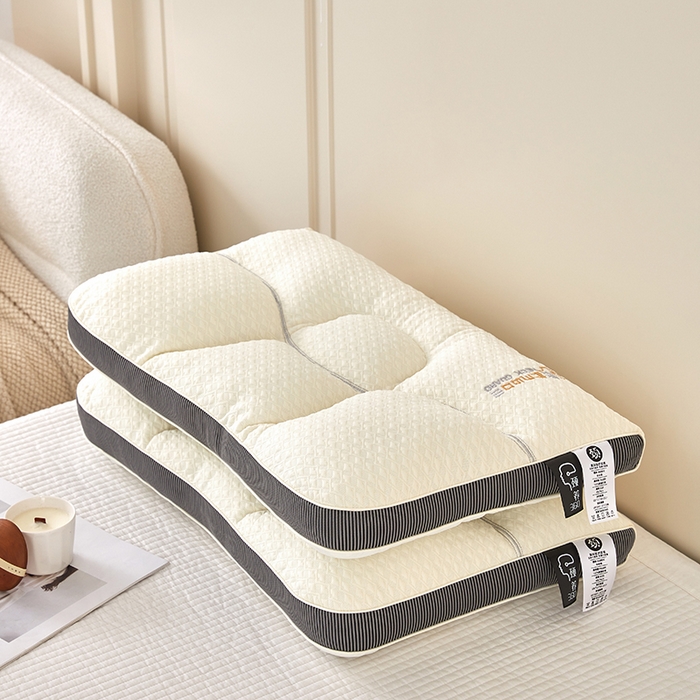 91家纺网 家纺一手货源 找家纺 蝶飞舞 2025新款360护颈分区护颈枕头枕芯 保健枕牵引枕头 360护颈枕-白褐 48*74cm