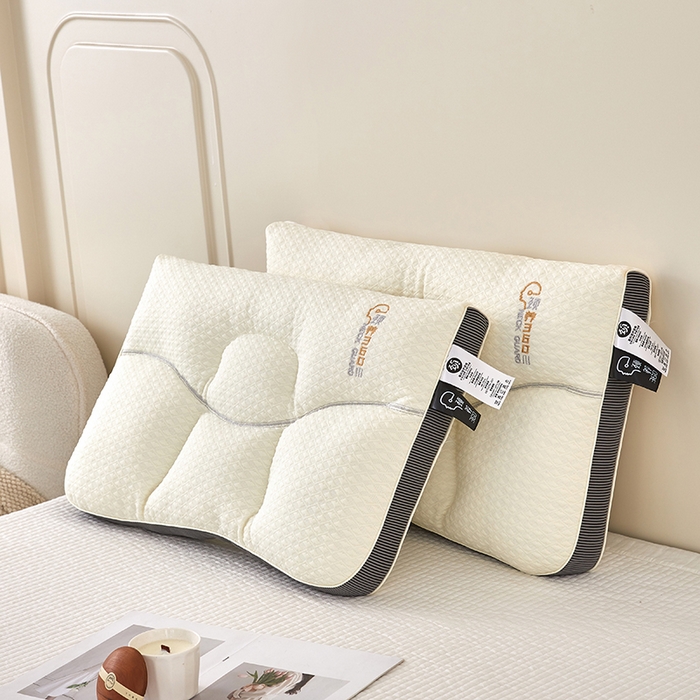 91家纺网 家纺一手货源 找家纺 蝶飞舞 2025新款360护颈分区护颈枕头枕芯 保健枕牵引枕头 360护颈枕-白褐 48*74cm