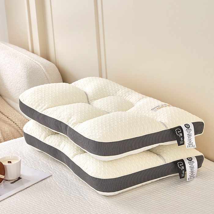 91家纺网 家纺一手货源 找家纺 蝶飞舞 2025新款360护颈分区护颈枕头枕芯 保健枕牵引枕头 360护颈枕-白褐 48*74cm