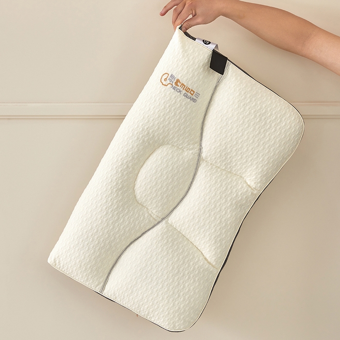 91家纺网 家纺一手货源 找家纺 蝶飞舞 2025新款360护颈分区护颈枕头枕芯 保健枕牵引枕头 360护颈枕-白褐 48*74cm