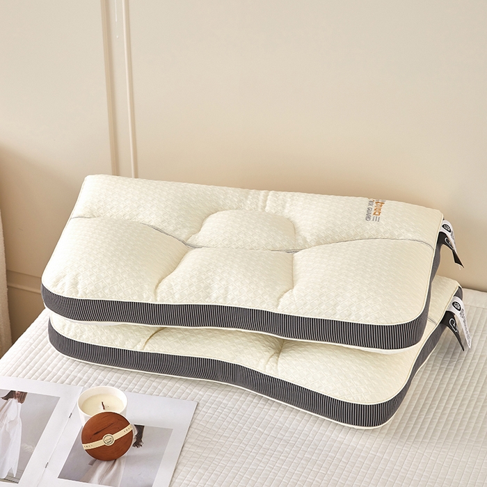 91家纺网 家纺一手货源 找家纺 蝶飞舞 2025新款360护颈分区护颈枕头枕芯 保健枕牵引枕头 360护颈枕-白褐 48*74cm