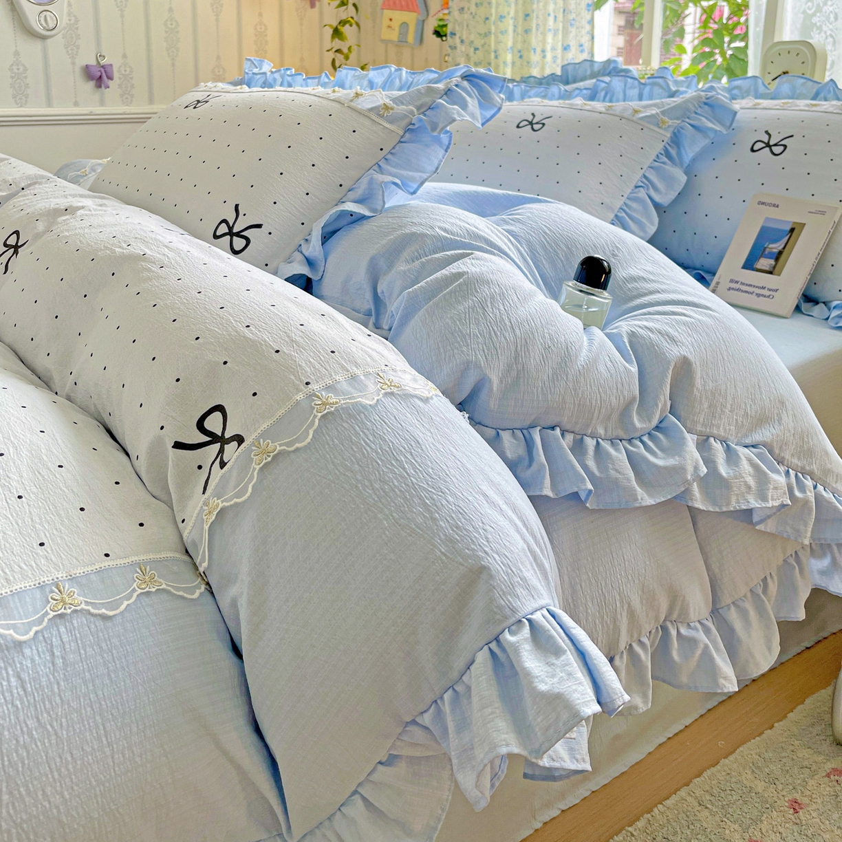 娜娜 2025新款云感双层纱四件套 蓝蝶波雨