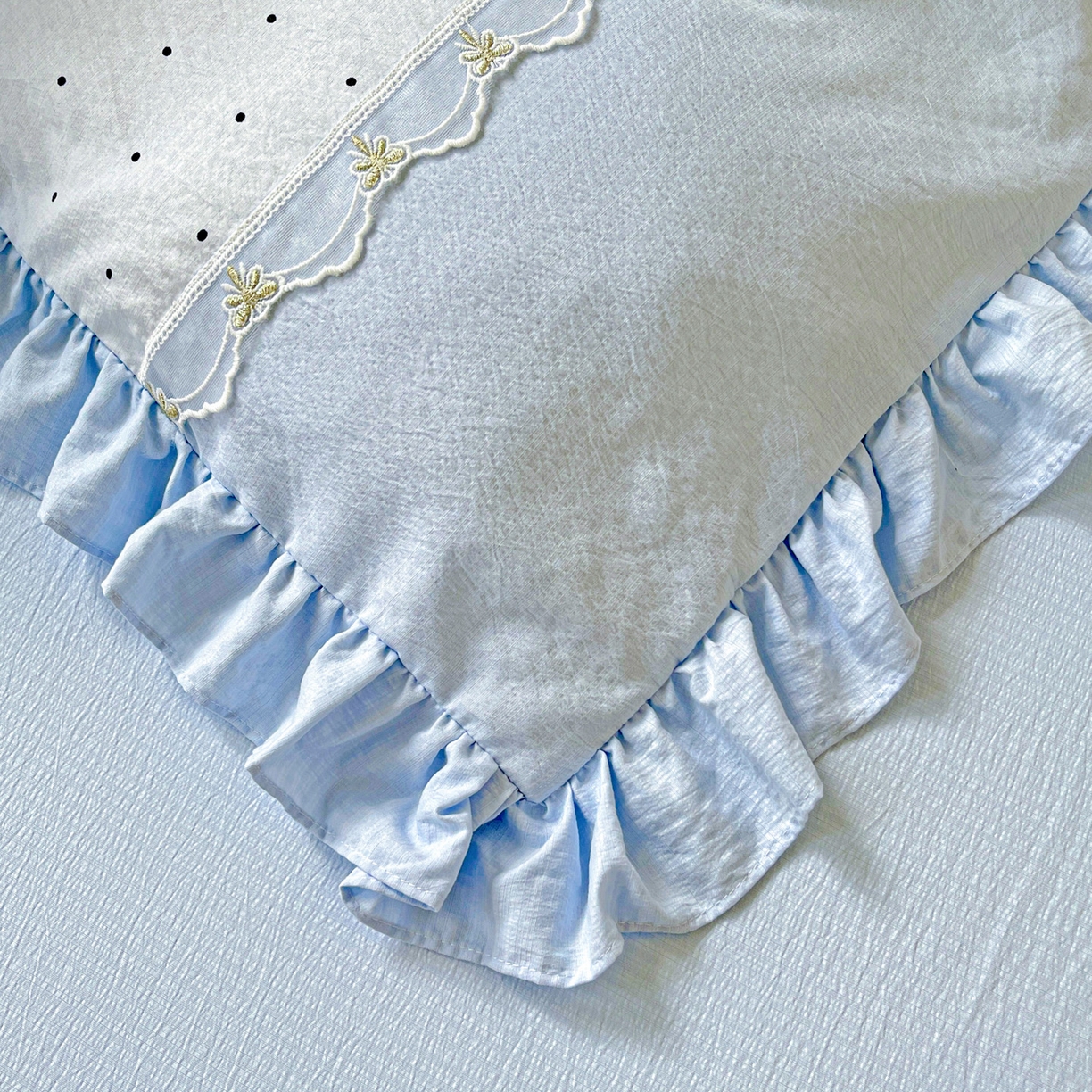 91家纺网 家纺一手货源 找家纺 娜娜 2025新款云感双层纱四件套 蓝蝶波雨