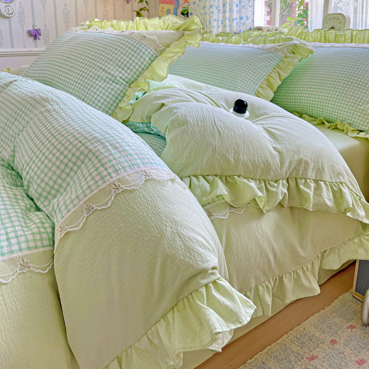 娜娜 2025新款云感双层纱四件套 像素花园