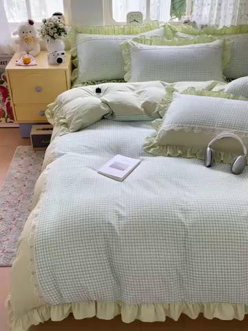 91家纺网 家纺一手货源 找家纺 娜娜 2025新款云感双层纱四件套 像素花园