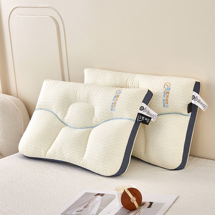 91家纺网 家纺一手货源 找家纺 蝶飞舞 2025新款360护颈分区护颈枕头枕芯 保健枕牵引枕头 360护颈枕-白蓝 48*74cm