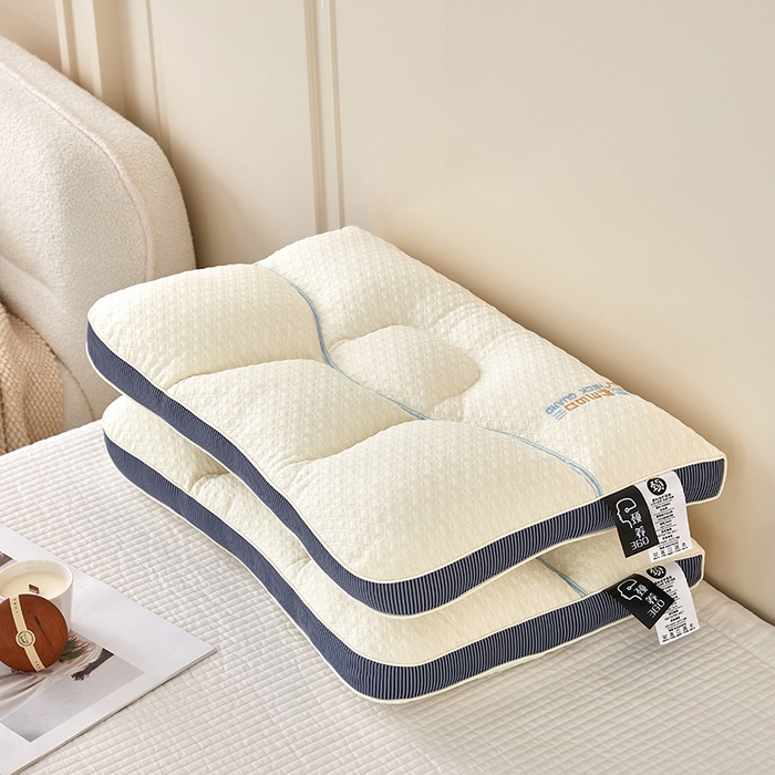 91家纺网 家纺一手货源 找家纺 蝶飞舞 2025新款360护颈分区护颈枕头枕芯 保健枕牵引枕头 360护颈枕-白蓝 48*74cm