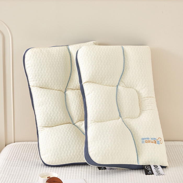 91家纺网 家纺一手货源 找家纺 蝶飞舞 2025新款360护颈分区护颈枕头枕芯 保健枕牵引枕头 360护颈枕-白蓝 48*74cm