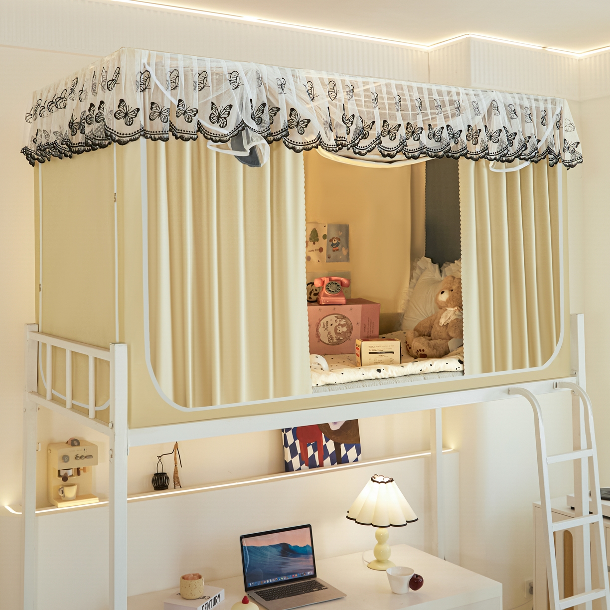 91家纺网 家纺一手货源 找家纺 爱上家居 2025新款学生蚊帐花边款 米白