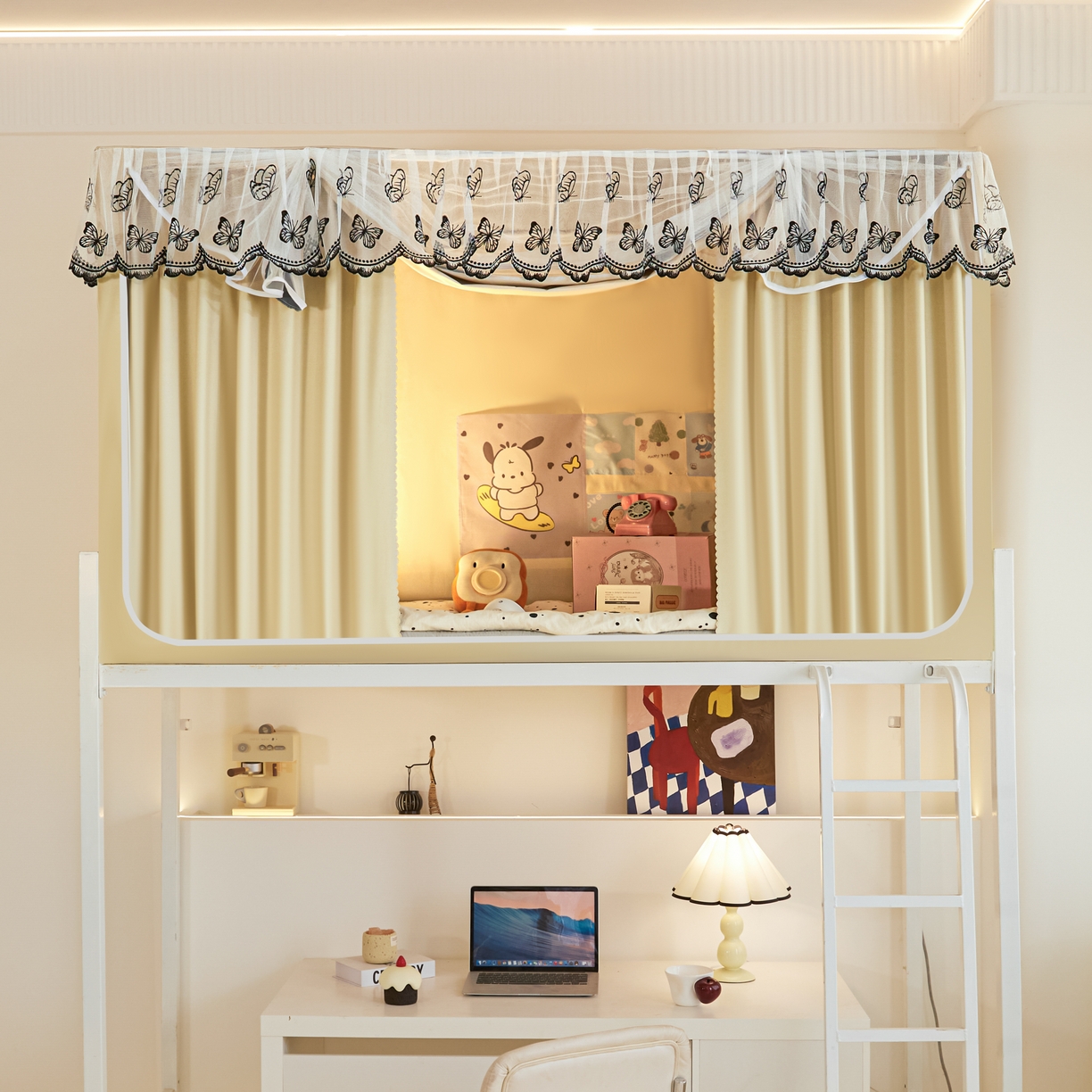 91家纺网 家纺一手货源 找家纺 爱上家居 2025新款学生蚊帐花边款 米白