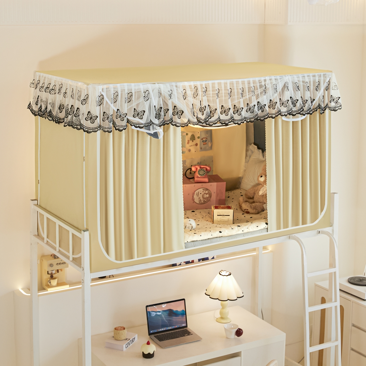 91家纺网 家纺一手货源 找家纺 爱上家居 2025新款学生蚊帐花边款 米白