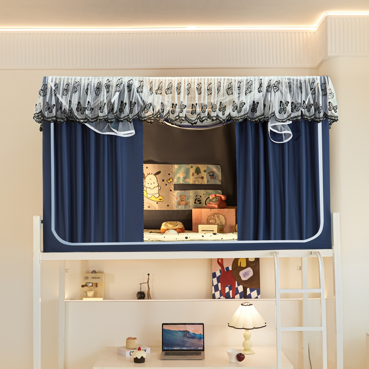 91家纺网 家纺一手货源 找家纺 爱上家居 2025新款学生蚊帐花边款 藏青