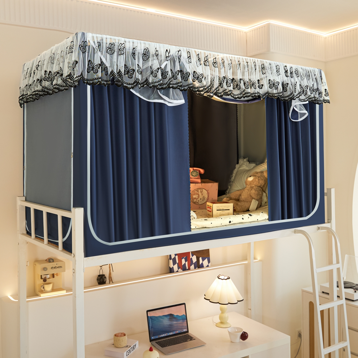 91家纺网 家纺一手货源 找家纺 爱上家居 2025新款学生蚊帐花边款 藏青