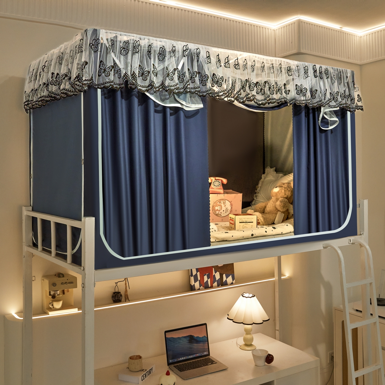 91家纺网 家纺一手货源 找家纺 爱上家居 2025新款学生蚊帐花边款 藏青