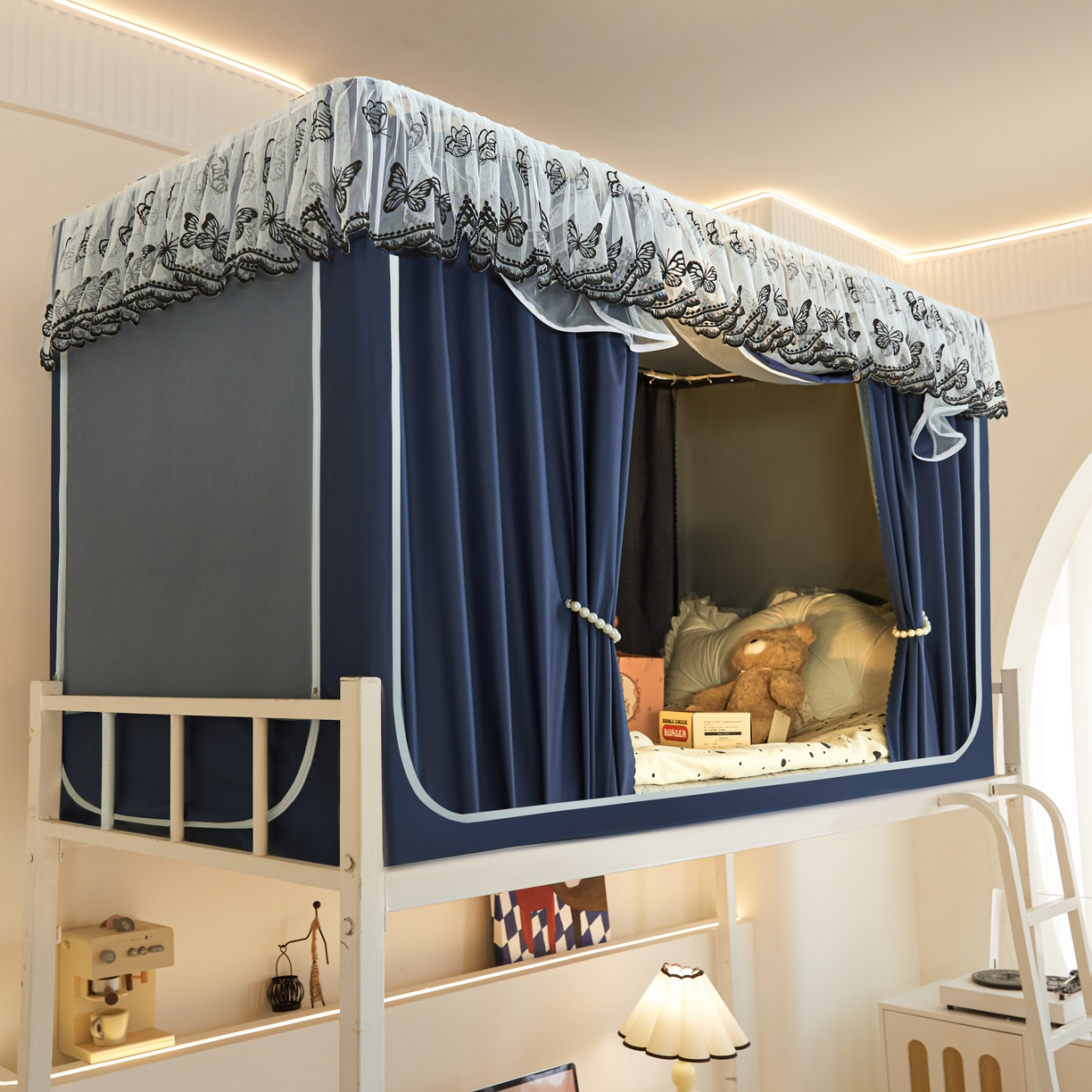 91家纺网 家纺一手货源 找家纺 爱上家居 2025新款学生蚊帐花边款 藏青