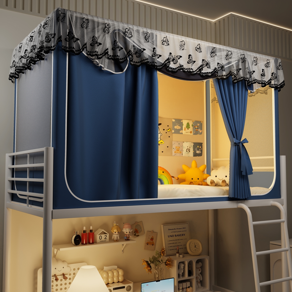 爱上家居 2025新款学生蚊帐花边款 藏青